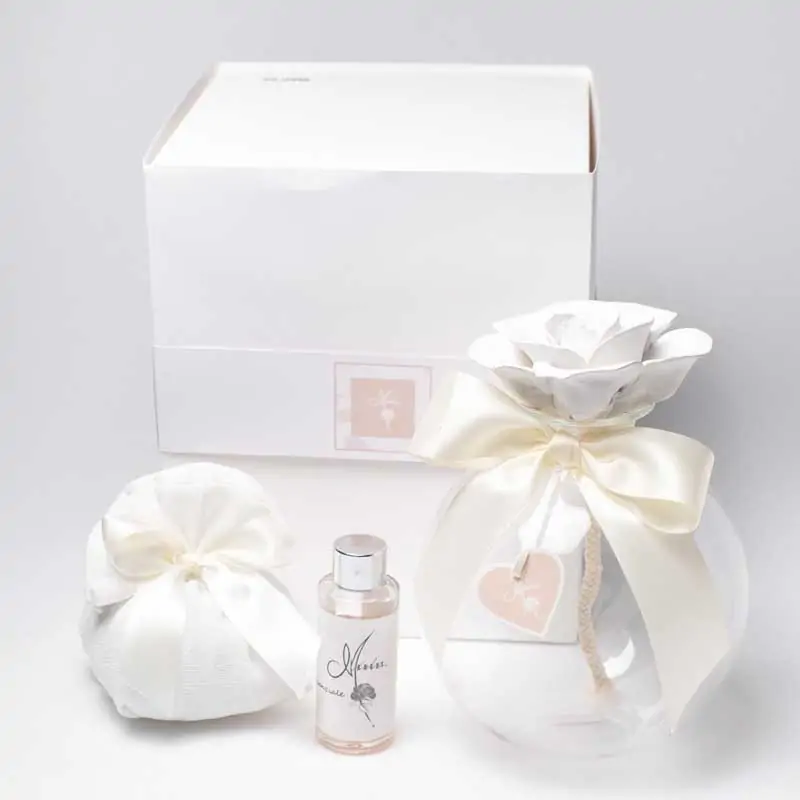 profumatore maxi in vetro con rosa e fiocco