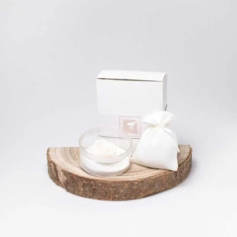 candela a forma di rosa con porta candela in vetro