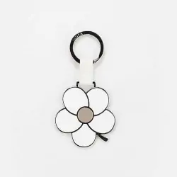 PORTACHIAVI SMALTATO FIORE BIANCO E BEIGE