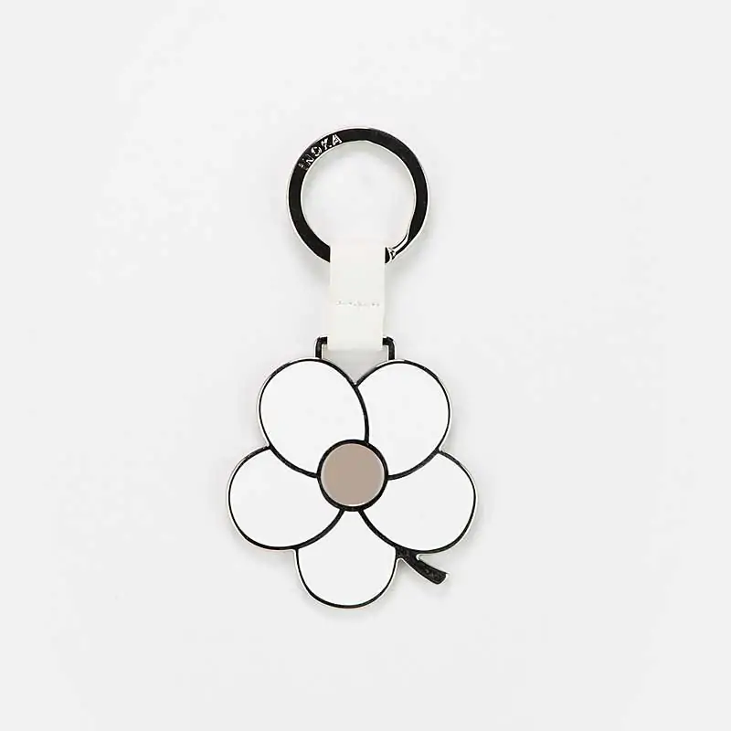 PORTACHIAVI SMALTATO FIORE BIANCO E BEIGE