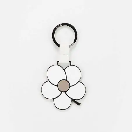 PORTACHIAVI SMALTATO FIORE BIANCO E BEIGE