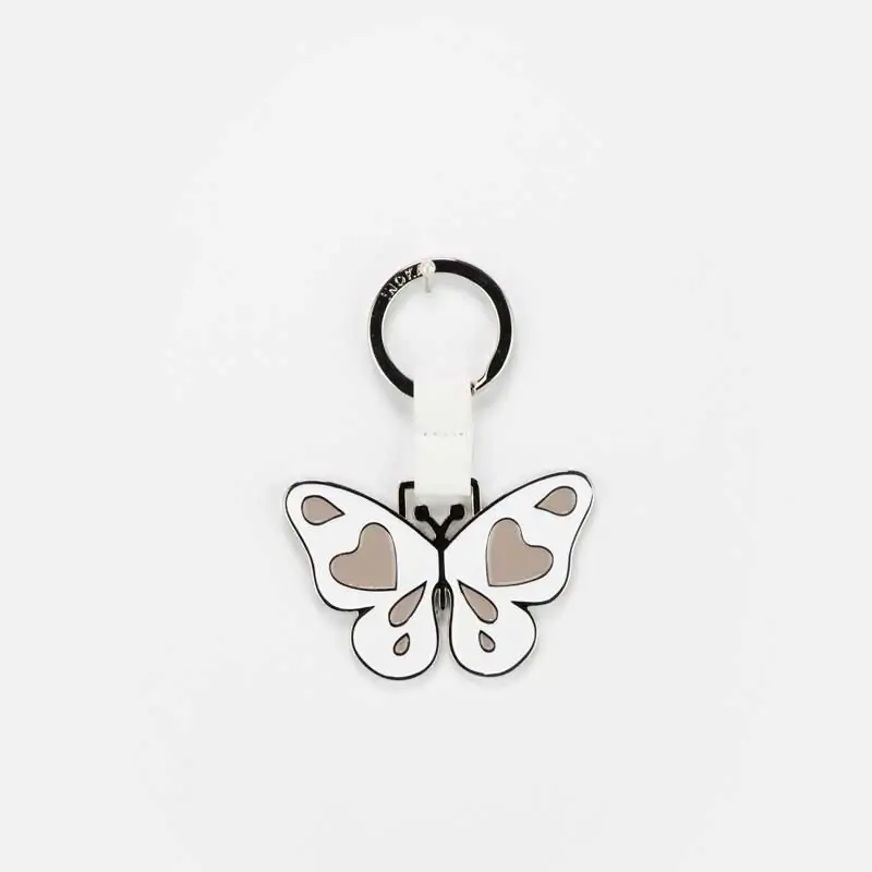 PORTACHIAVI SMALTATO FARFALLA BIANCO E BEIGE