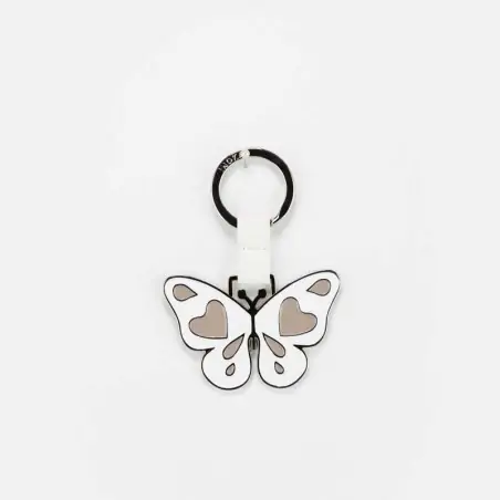 PORTACHIAVI SMALTATO FARFALLA BIANCO E BEIGE