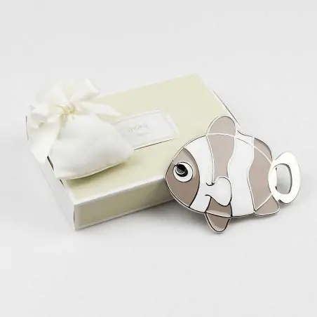 apribottiglie per bomboniere calamita pesciolino bianco e beige