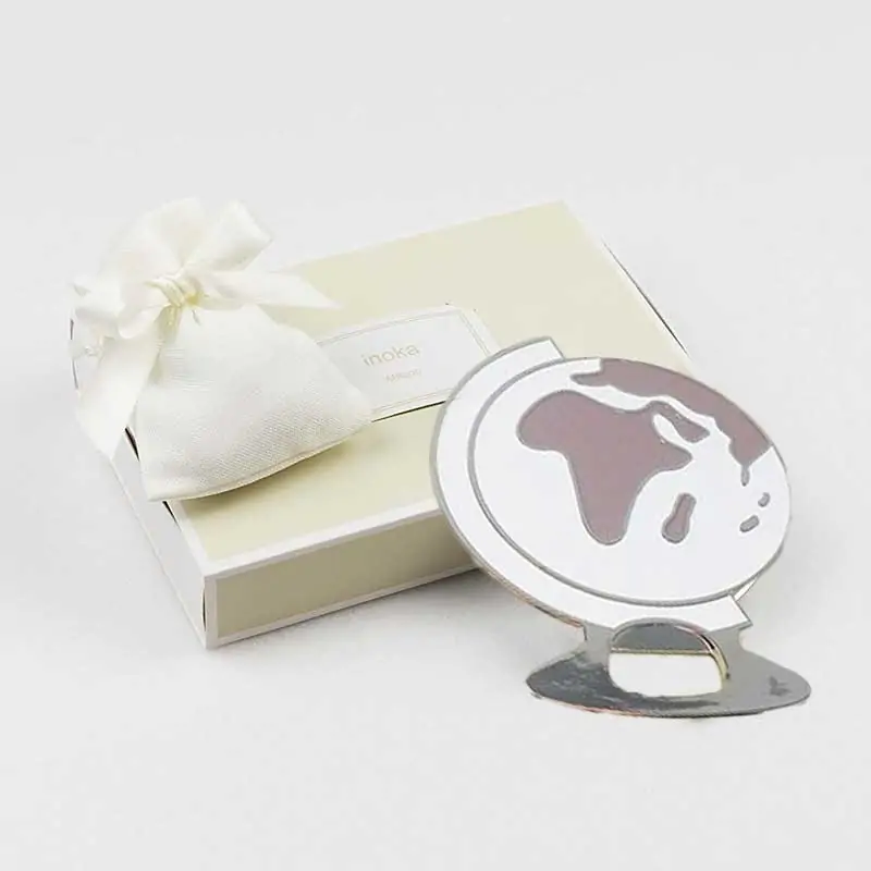 Apribottiglie bomboniera calamita mappamondo bianco e beige