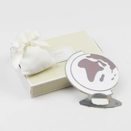 Apribottiglie bomboniera calamita mappamondo bianco e beige