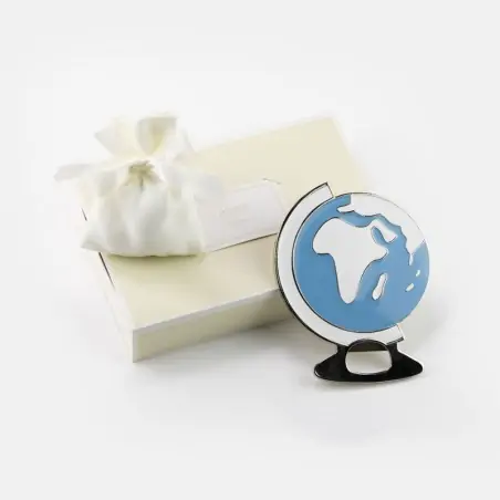 Apribottiglie bomboniera calamita in metallo smaltato mappamondo