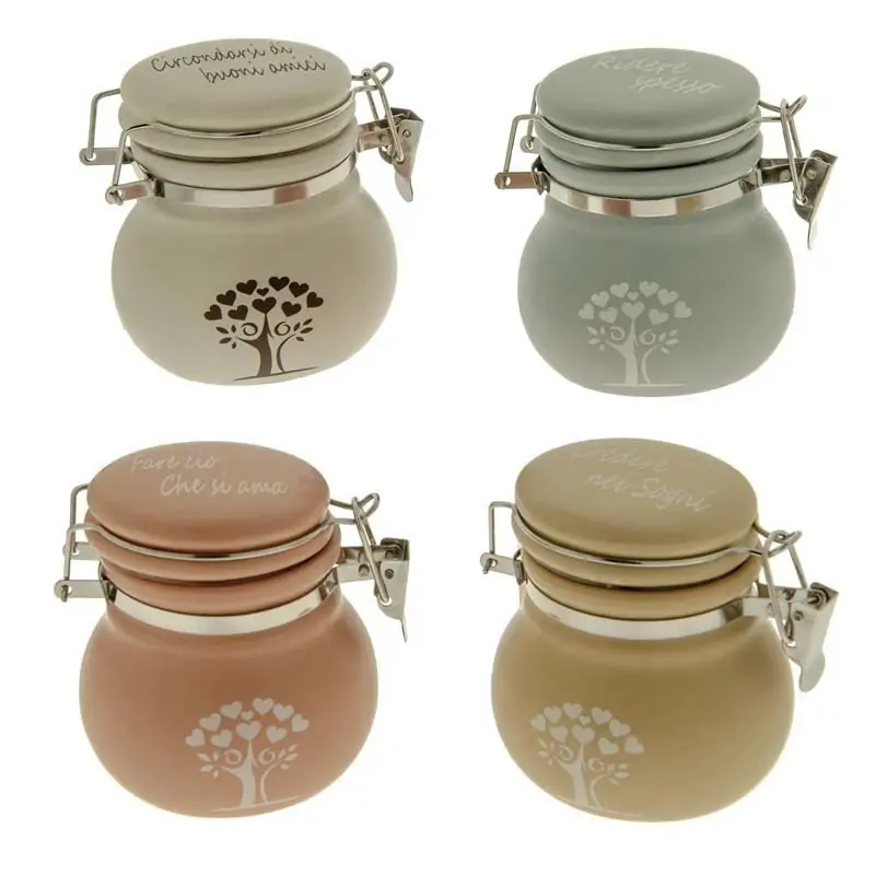 barattoli ermetici in porcellana con decorazione albero della