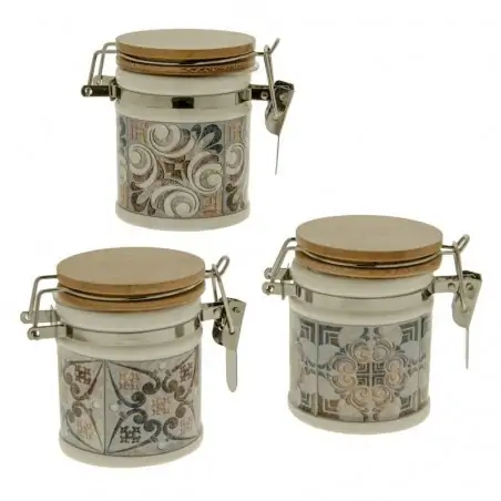 barattoli chiusura ermetica tappo in legno e decoro maioliche