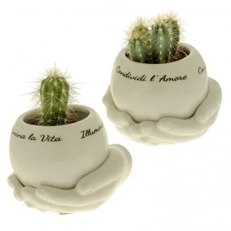 vaso per piante in porcellana con mani e frasi bomboniere