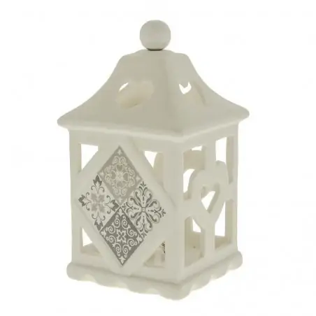 bomboniere lanterne a led bianche in porcellana con decoro