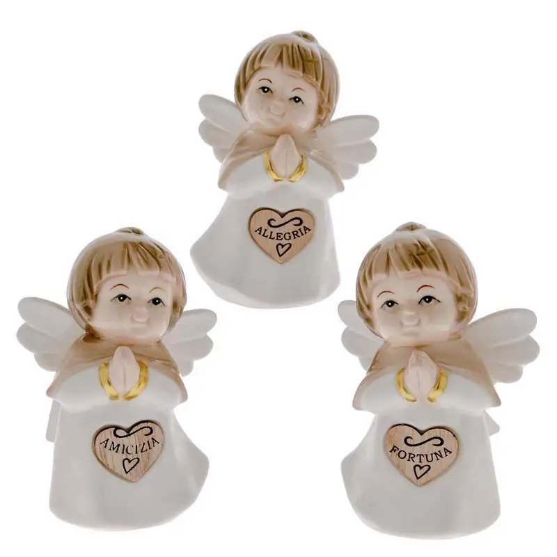 angioletti bomboniere con cuore in legno e frasi