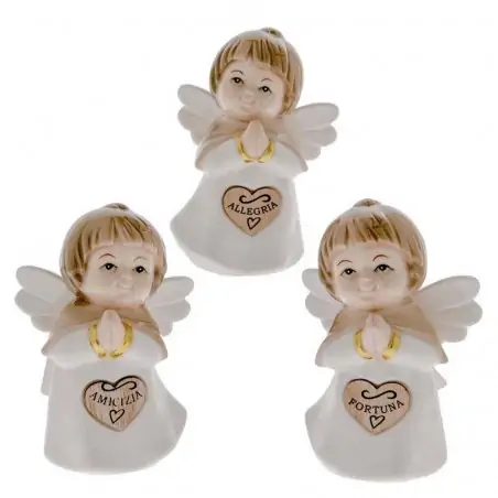 angioletti bomboniere con cuore in legno e frasi