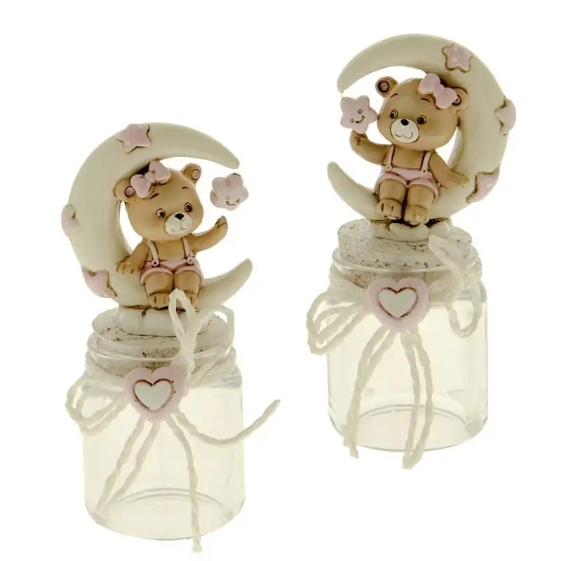 Barattolini Decorati Con orsetto Portaconfetti Nascita Bimba