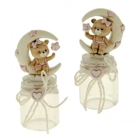 Barattolini Decorati Con orsetto Portaconfetti Nascita Bimba