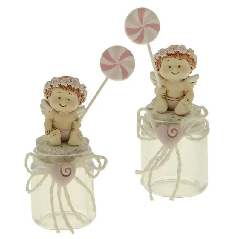 barattolino portaconfetti con angioletti bomboniere nascita