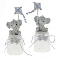 BARATTOLI DI VETRO BOMBONIERE ELEFANTINO CELESTE CON AQUILONE