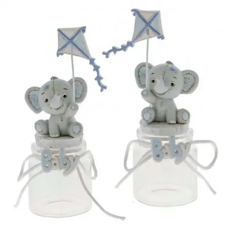 BARATTOLI DI VETRO BOMBONIERE ELEFANTINO CELESTE CON AQUILONE