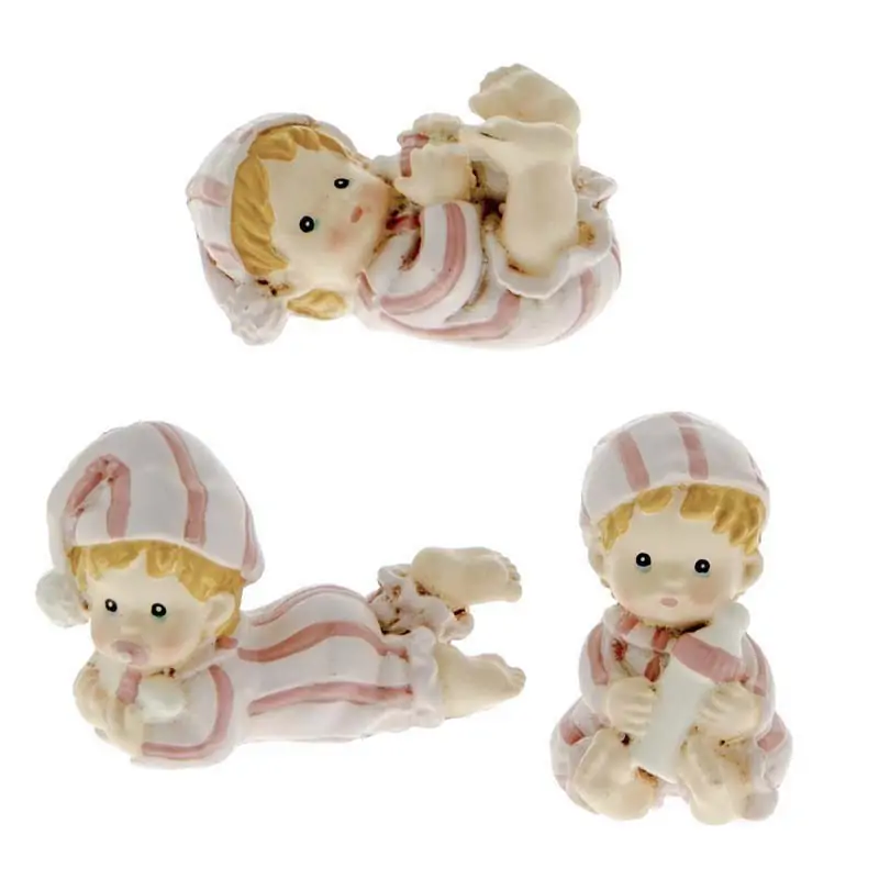 BOMBONIERE IN RESINA STATUINE BAMBINE IN PIGIAMINO CON BIBERON