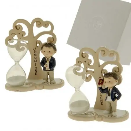 bomboniere clessidre con albero della vita e bimbo comunione