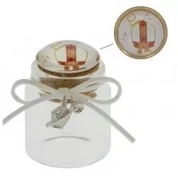 barattolo vetro bomboniera con ciondolo cresima