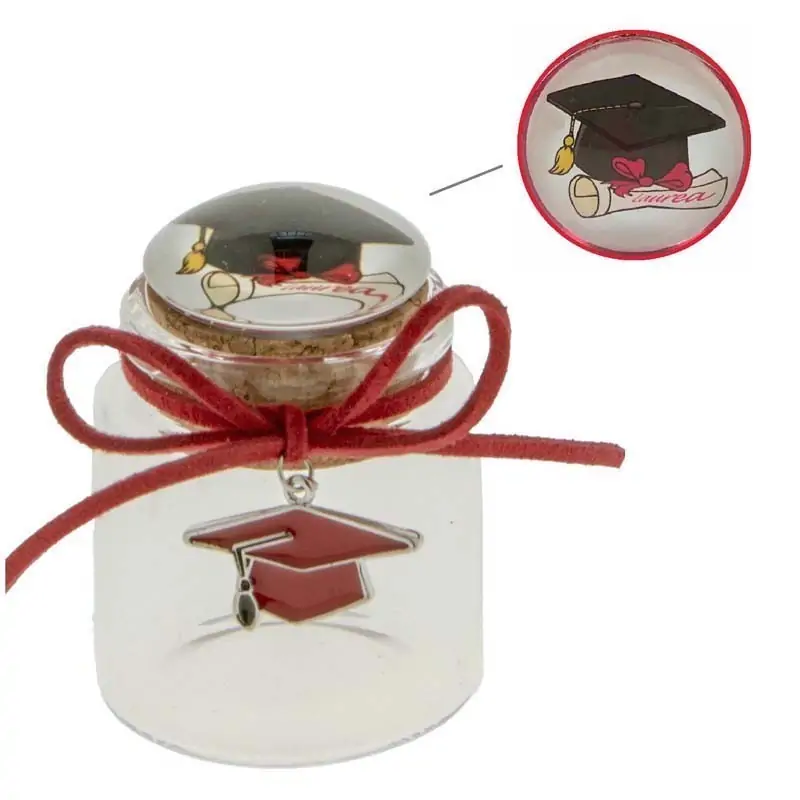 bomboniere laurea barattolo vetro con ciondolo cappello rosso