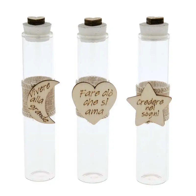 fiale portaconfetti in vetro shabby con frasi