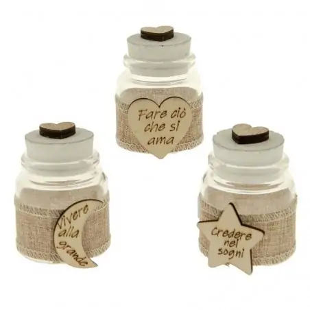 vasetti vetro portaconfetti con applicazione in legno