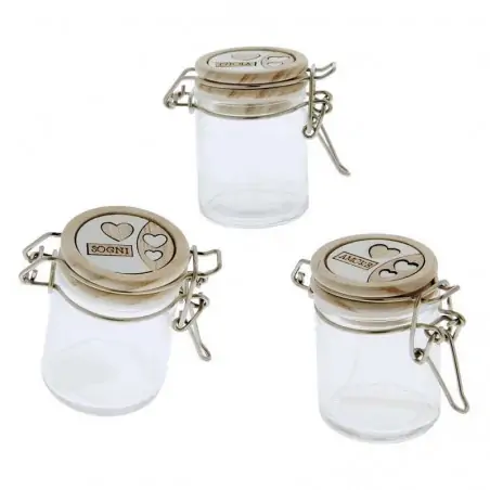 bomboniere vetro barattoli ermetici con tappo in legno e frasi
