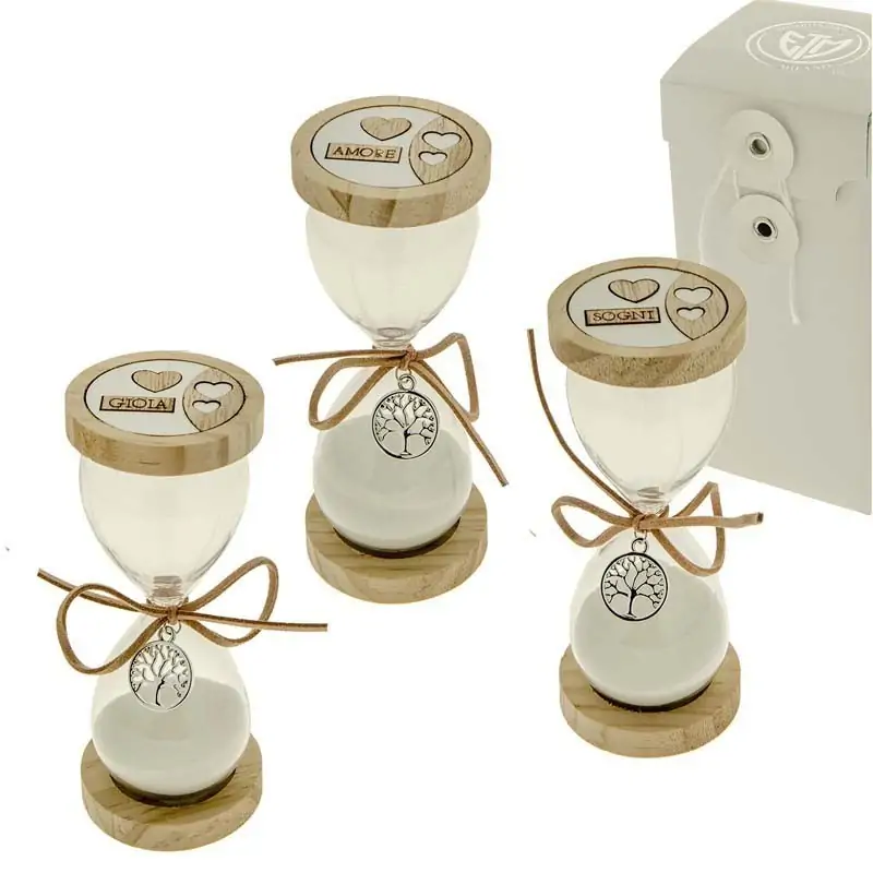 clessidre particolari in vetro e legno con charm albero della