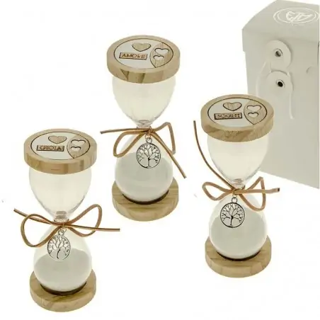 clessidre particolari in vetro e legno con charm albero della