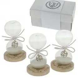 clessidre con ciondolo albero della vita e base in legno con