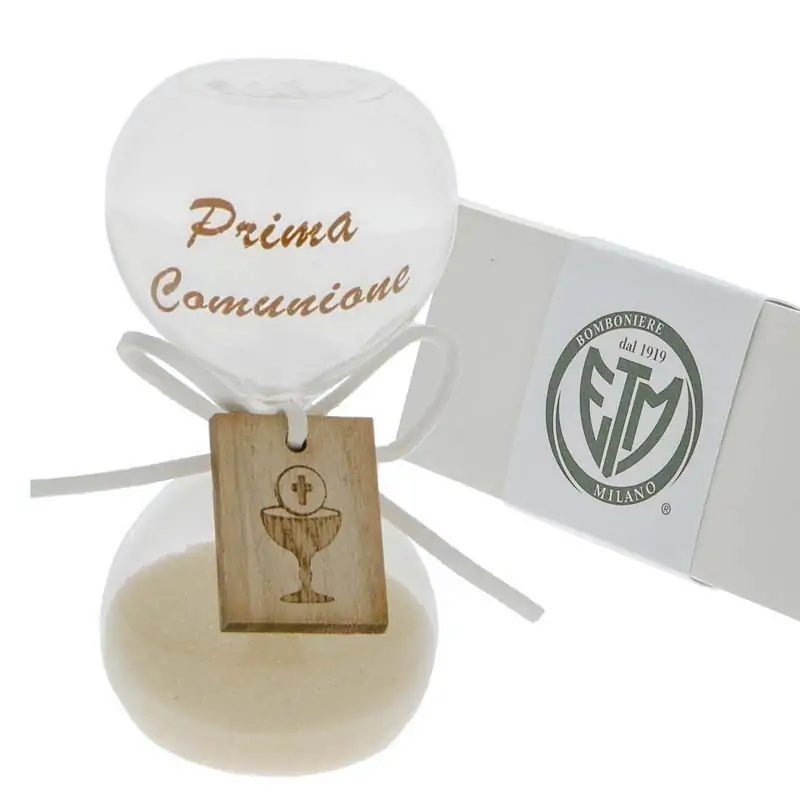 bomboniere clessidre comunione con targhetta in legno