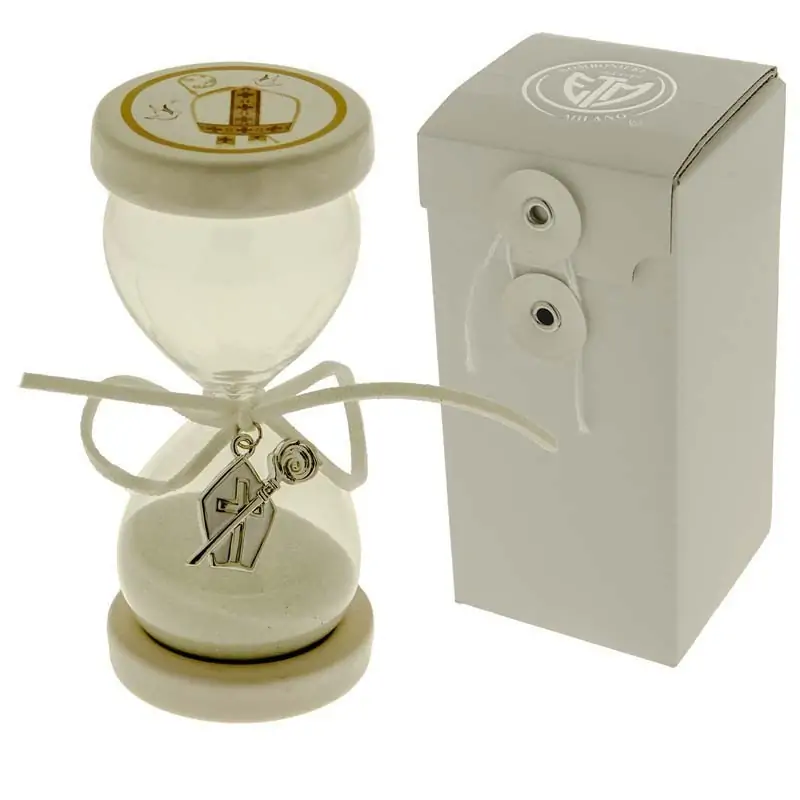 bomboniere clessidra in vetro con ciondolo cresima