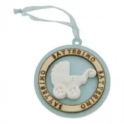 gessetti carrozzina battesimo maschietto con base in legno e