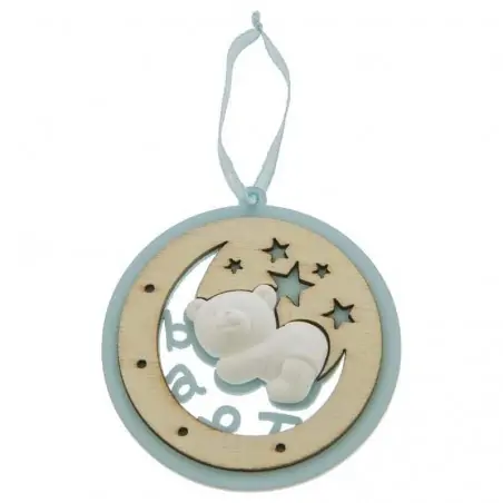gessetti orsetto nascita con appendino in legno celeste