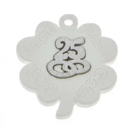 gessetti quadrifoglio con 25 e fedi bomboniere nozze argento