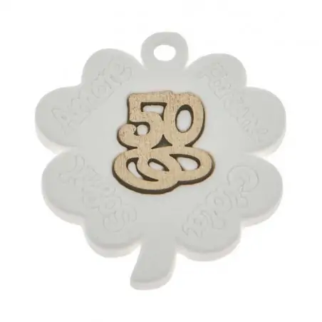 gessetti quadrifoglio con 50 e fedi bomboniere nozze d'oro