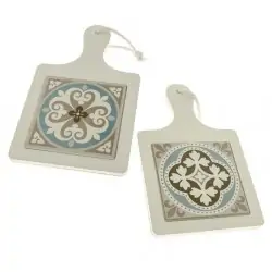 TAGLIERE DI LEGNO CON CERAMICA MAIOLICA BOMBONIERE UTILI