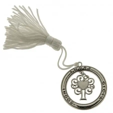 ciondolo albero della vita con cuore e nappina bianca