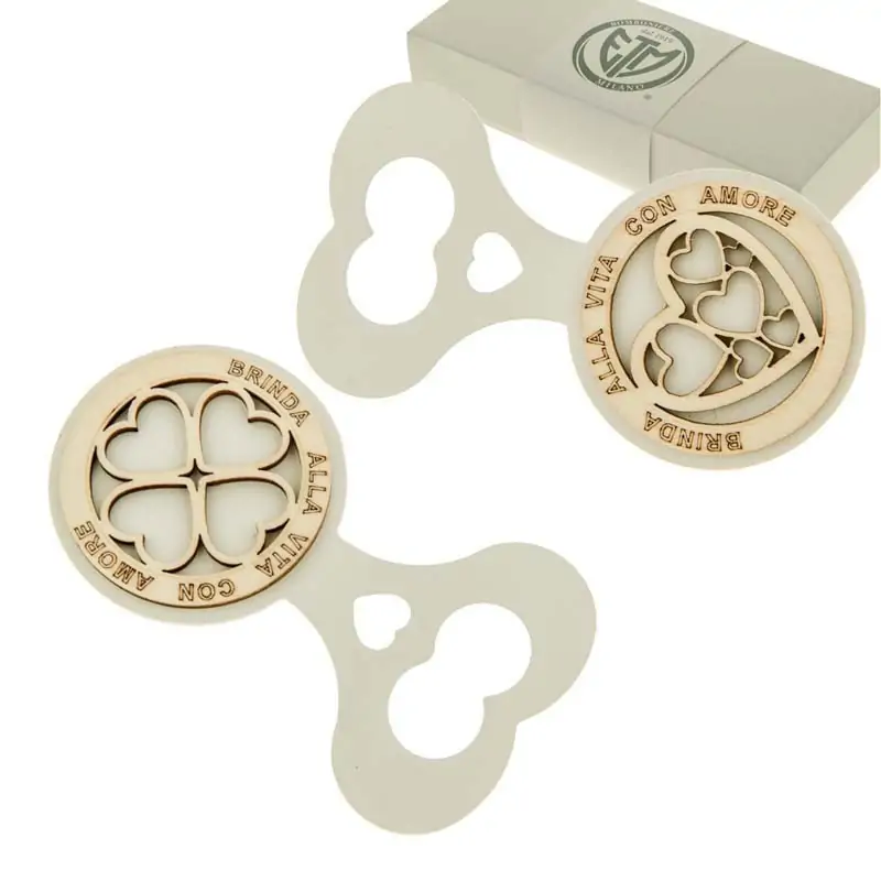 apribottiglie bomboniere in metallo e legno con cuore e