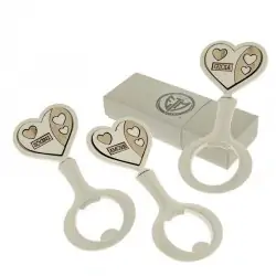 bomboniere apribottiglie in metallo forma cuore frasi assortite