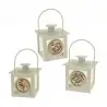 lanterne piccole bianche in metallo con inserto in legno