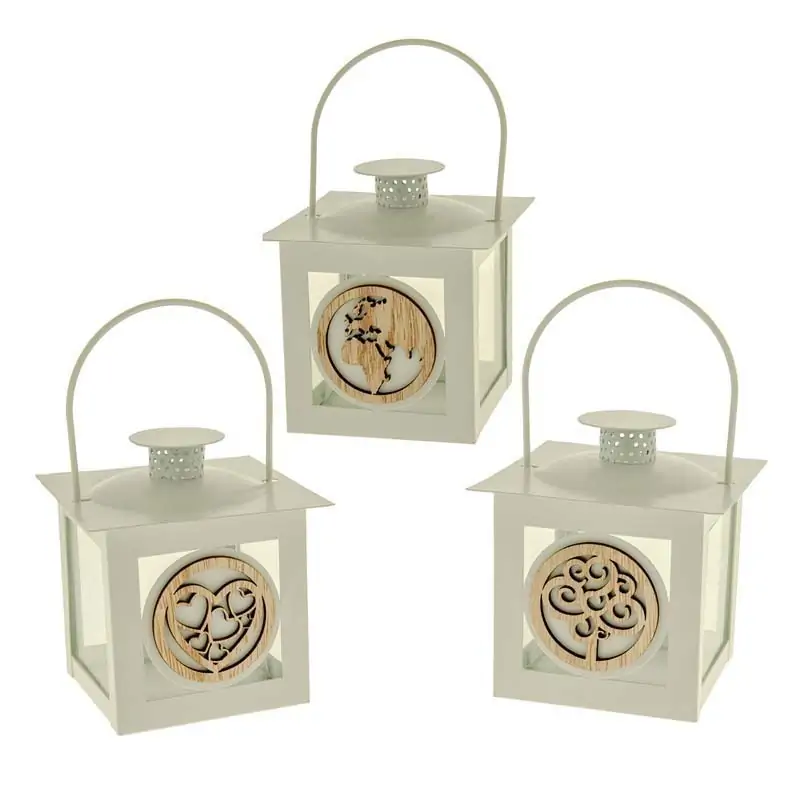 lanterne bianche bomboniere in metallo con inserto in legno