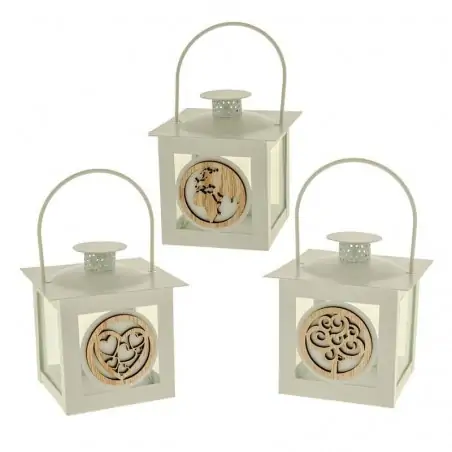 lanterne bianche bomboniere in metallo con inserto in legno