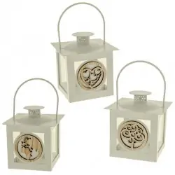 lanterne matrimonio in metallo bianco con inserto in legno