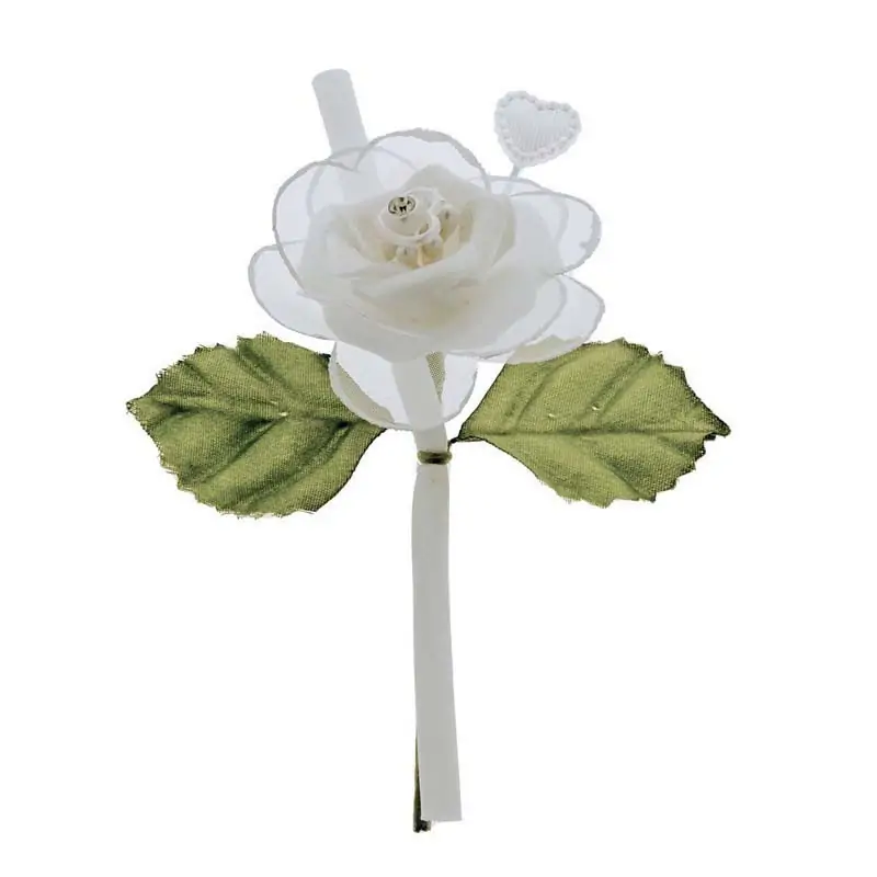 Fiore per bomboniere pick in tessuto bianco e strass