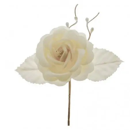 fiore per bomboniera rametto in tessuto crema