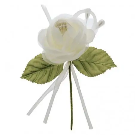 fiore per bomboniere rametto in tessuto crema