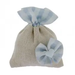 SACCHETTINI PORTACONFETTI IN JUTA CON FIOCCO CELESTE BAMBINO